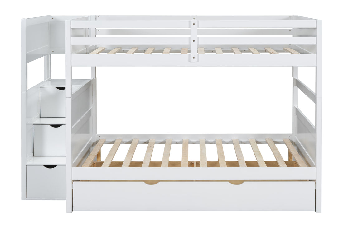 BB51 FULL/FULL Bunk Bed w/Twin Trundle + Staircase Storage