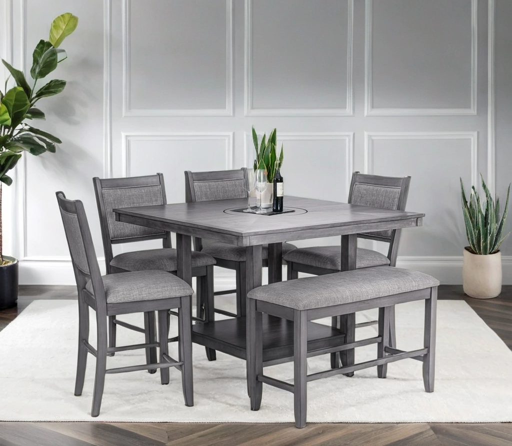 D2300 - Counter Height Table + 4 Chair + Bench Set