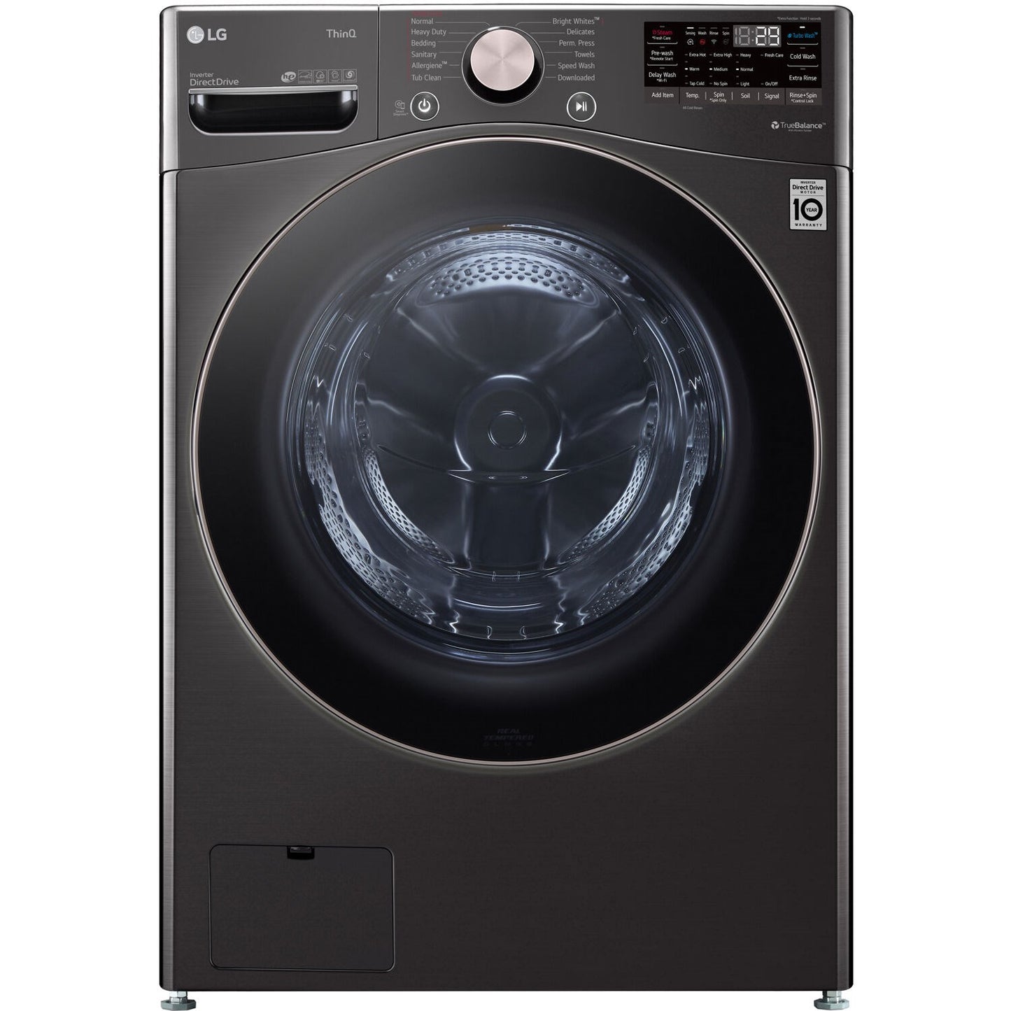 LG/WM4000HBA - 4.5 CF Ultra Large Capacity FL Washer w/ AIDD, Turbowash, Steam, Wi-Fi - Black Steel