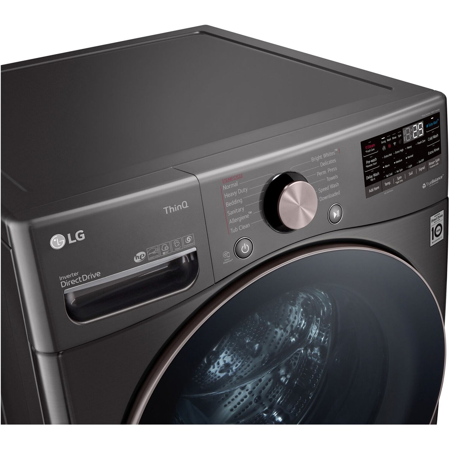 LG/WM4000HBA 4.5 CF Ultra Large Capacity FL Washer w/ AIDD, Turbowash, Steam, Wi-Fi - Black Steel