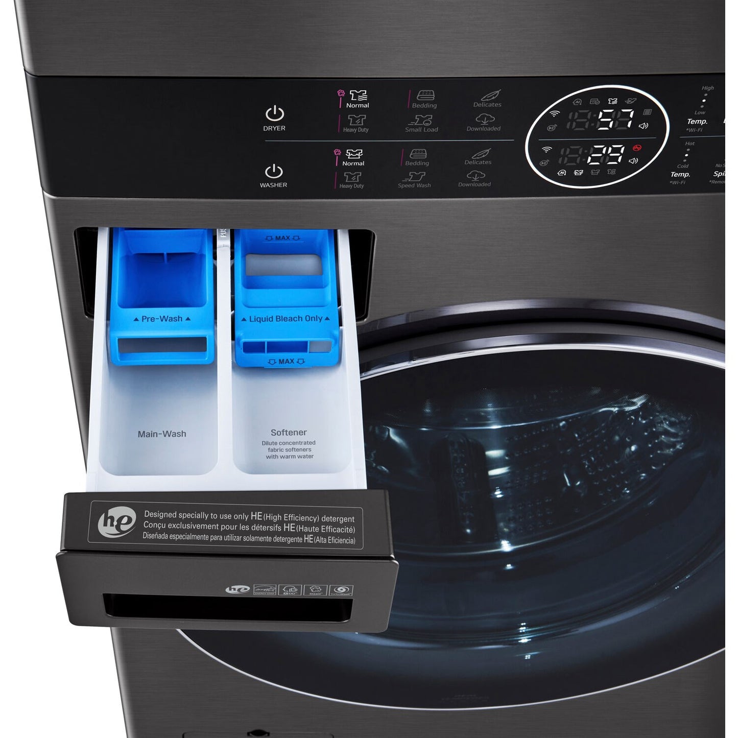 LG/WKEX200HBA - 4.5 CF / 7.4 CF Electric Washtower with Center Control - Black Steel