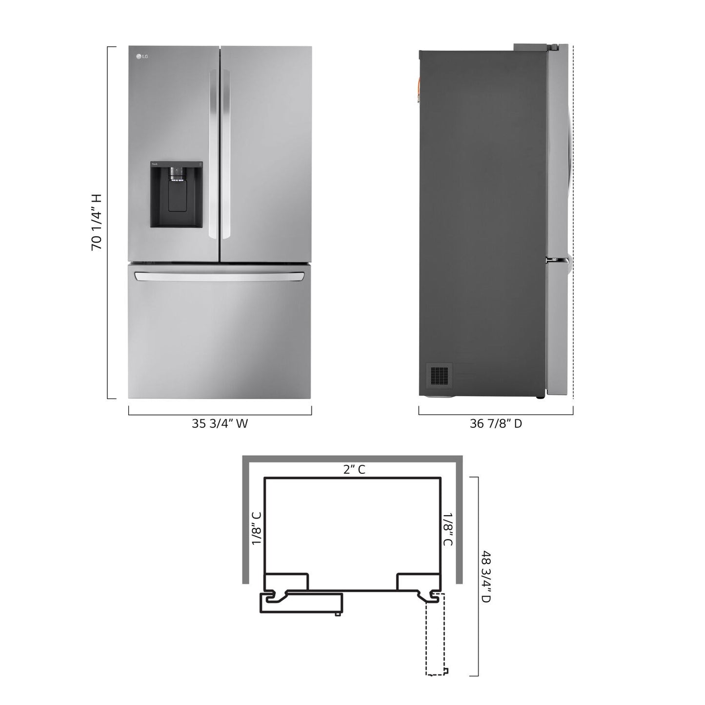 LG/LRFXS3106S 31 CF 3 Door French Door, Ice and Water with Dual Ice - Stainless