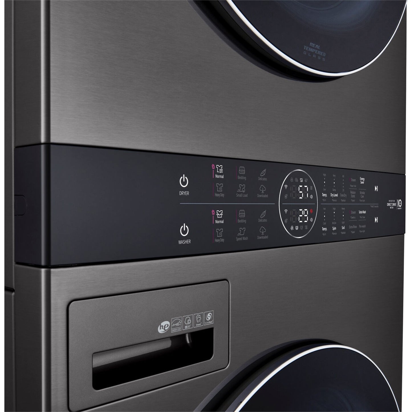 LG/WKEX200HBA - 4.5 CF / 7.4 CF Electric Washtower with Center Control - Black Steel